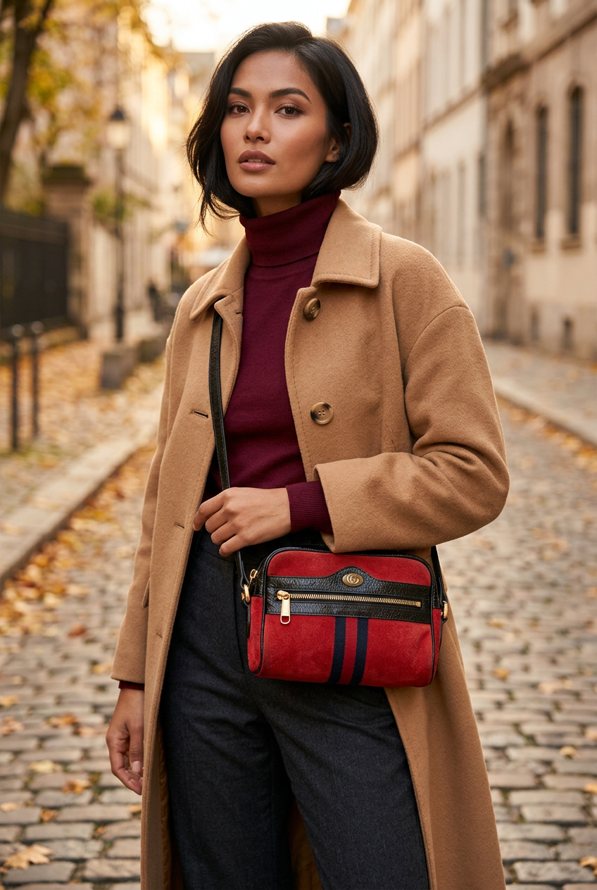 Gucci Ophidia Mini Shoulder Bag – Red Suede, Black Patent Leather &amp; Gold-Tone Hardware