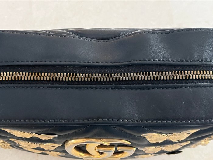 Gucci GG Marmont Animal Studs Black Leather Crossbody Bag