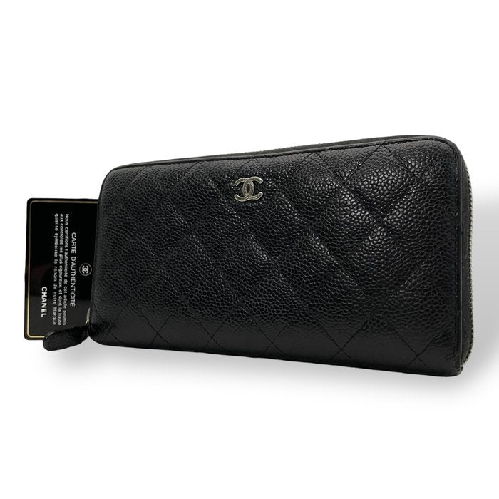 Chanel Black Matelassé Quilted Leather Zip-Around Long Wallet400
