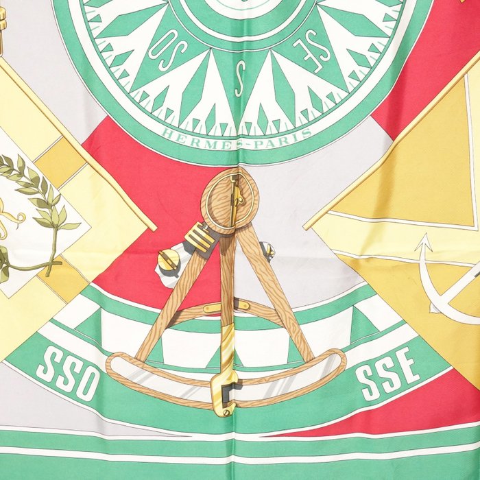 Hermès Carré 90 Silk Scarf Sextants Nautical Compass