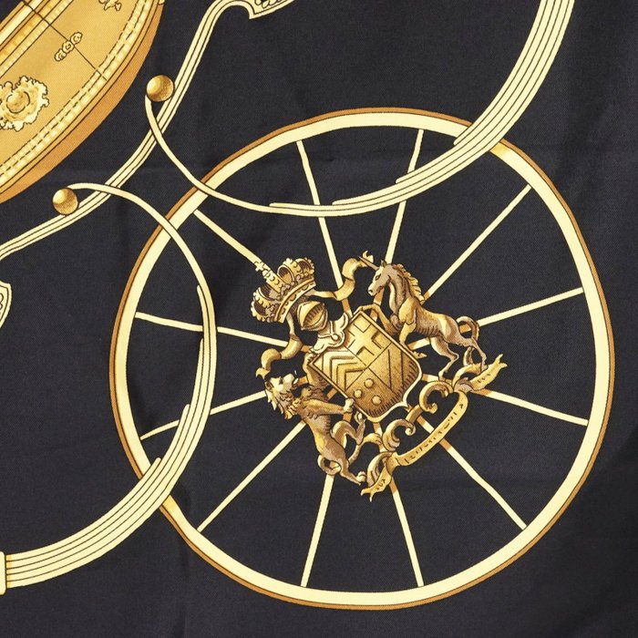 Hermès “Springs” Silk Carré Scarf 90 cm – Classic Equestrian Saddle Design