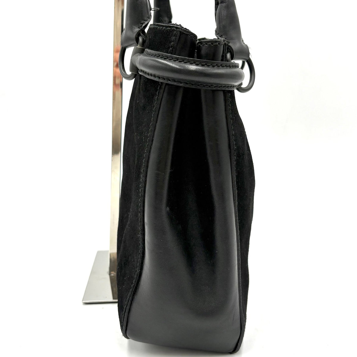 Gucci Tom Ford Era Horsebit Suede Shoulder Bag in Black
