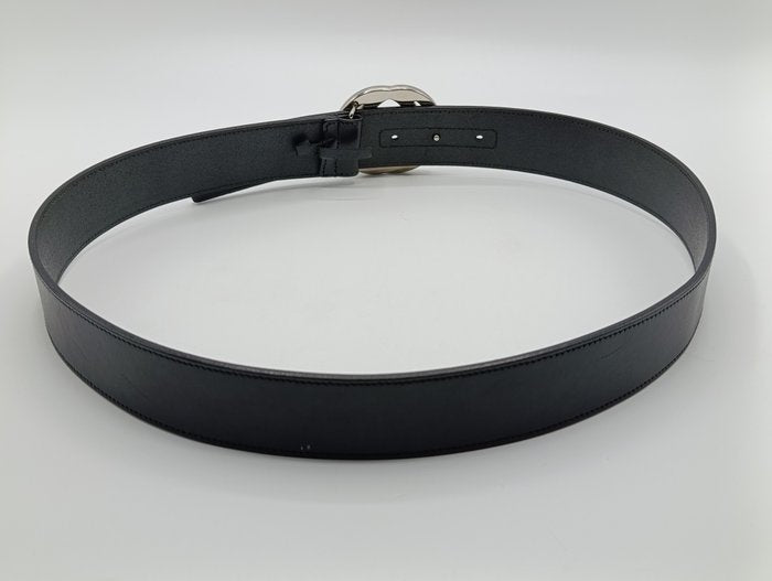 Gucci Black Leather Interlocking GG Buckle Belt