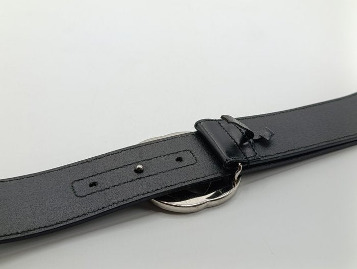 Gucci Black Leather Interlocking GG Buckle Belt