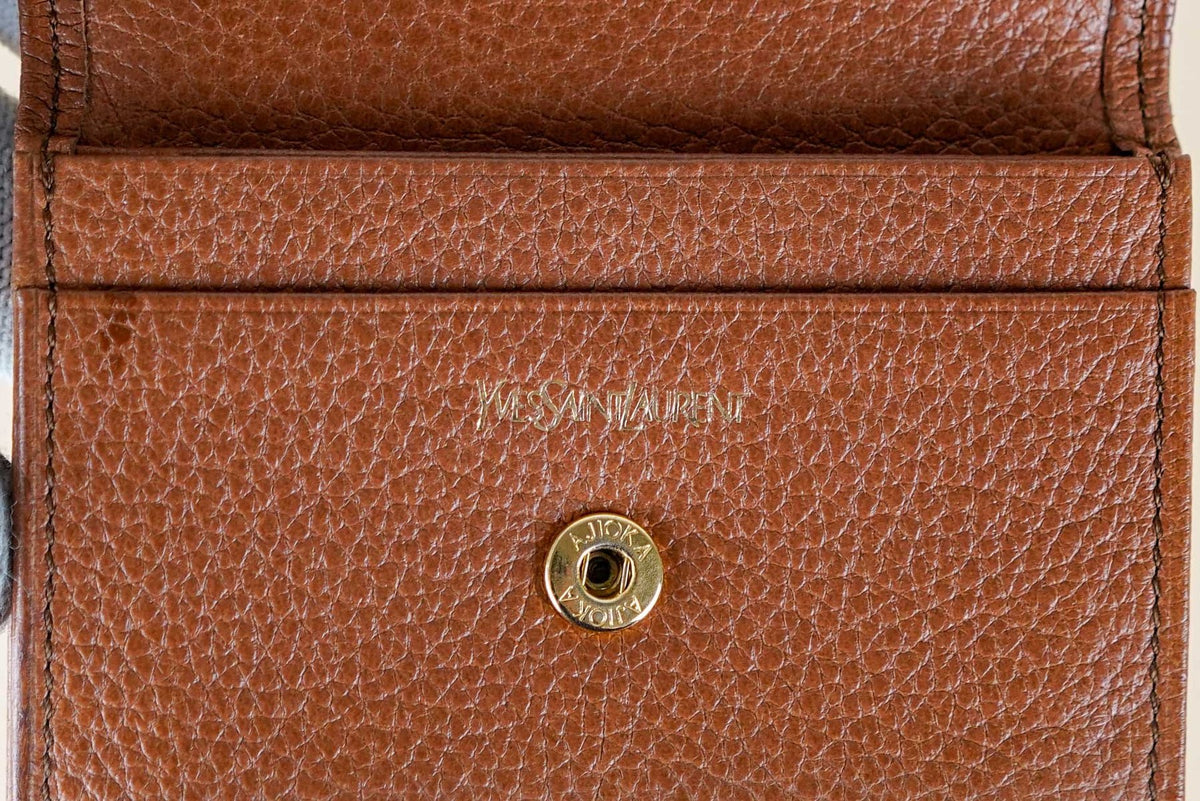 Yves Saint Laurent Brown Leather Wallet and Card Holder
