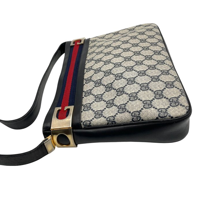 Gucci GG Supreme Web Shoulder Bag – Grey, Navy Leather & Signature Web Stripe