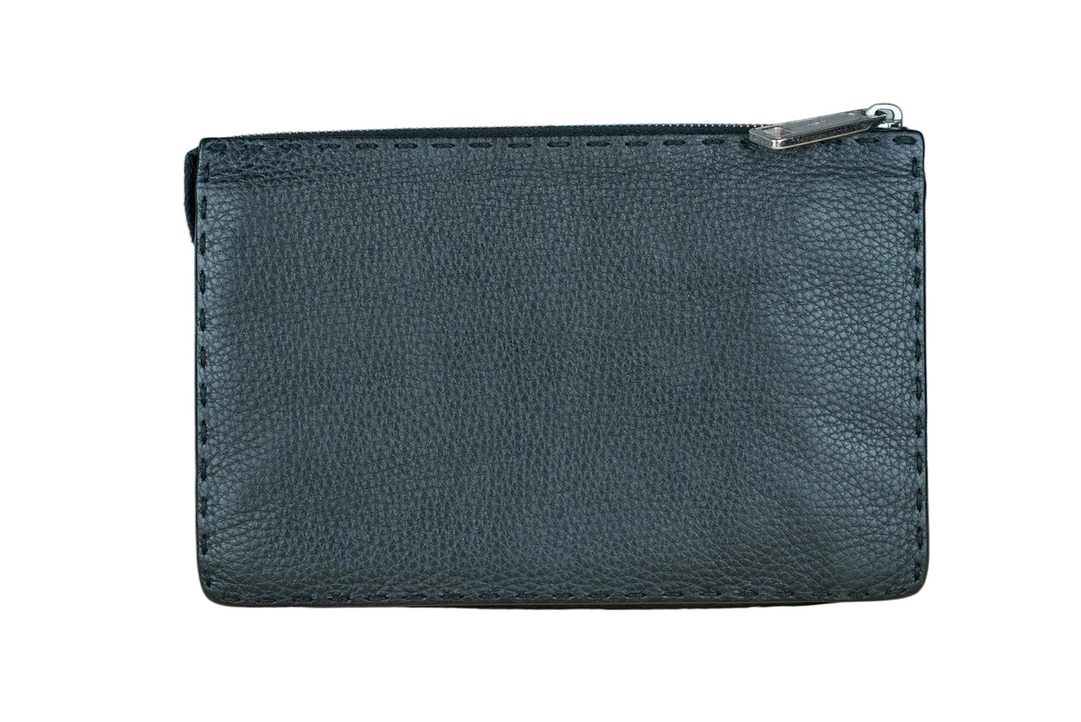 FENDI Selleria Monster Bugs Eye Clutch Leather Black Grained Leather Wallet