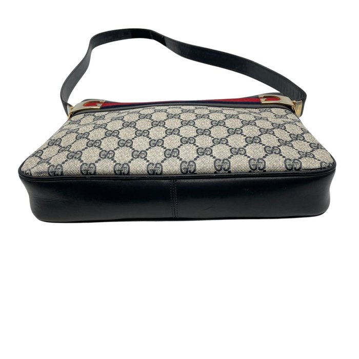 Gucci GG Supreme Web Shoulder Bag – Grey, Navy Leather & Signature Web Stripe