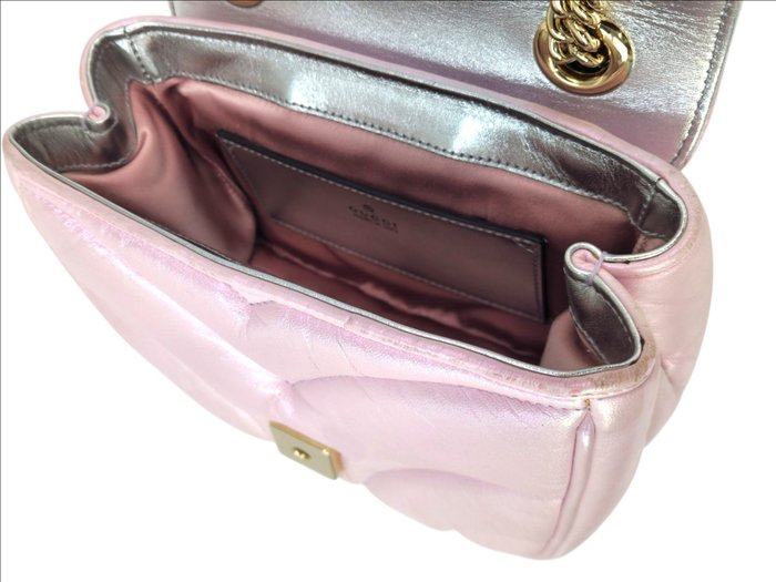 Gucci GG Marmont Mini Shoulder Bag in Iridescent Pink Leather