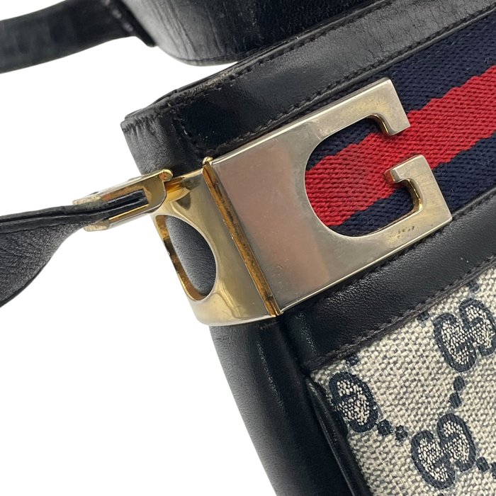 Gucci GG Supreme Web Shoulder Bag – Grey, Navy Leather & Signature Web Stripe