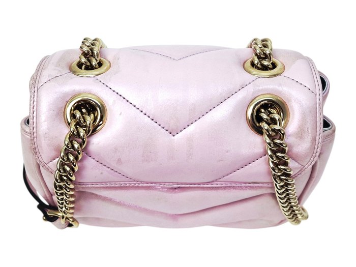 Gucci GG Marmont Mini Shoulder Bag in Iridescent Pink Leather