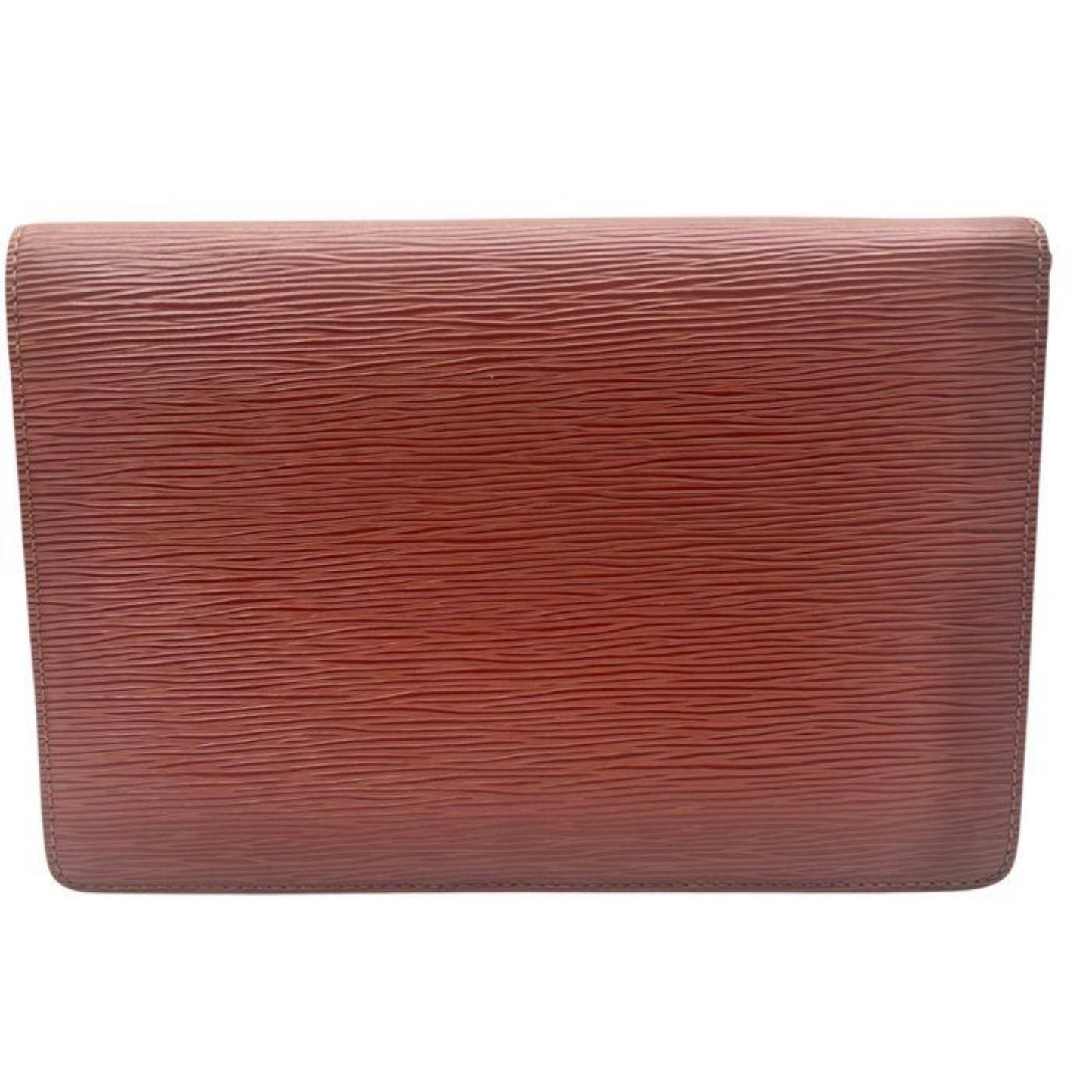 Louis Vuitton brown Epi leather pochette bag with gold hardware and textured finish.