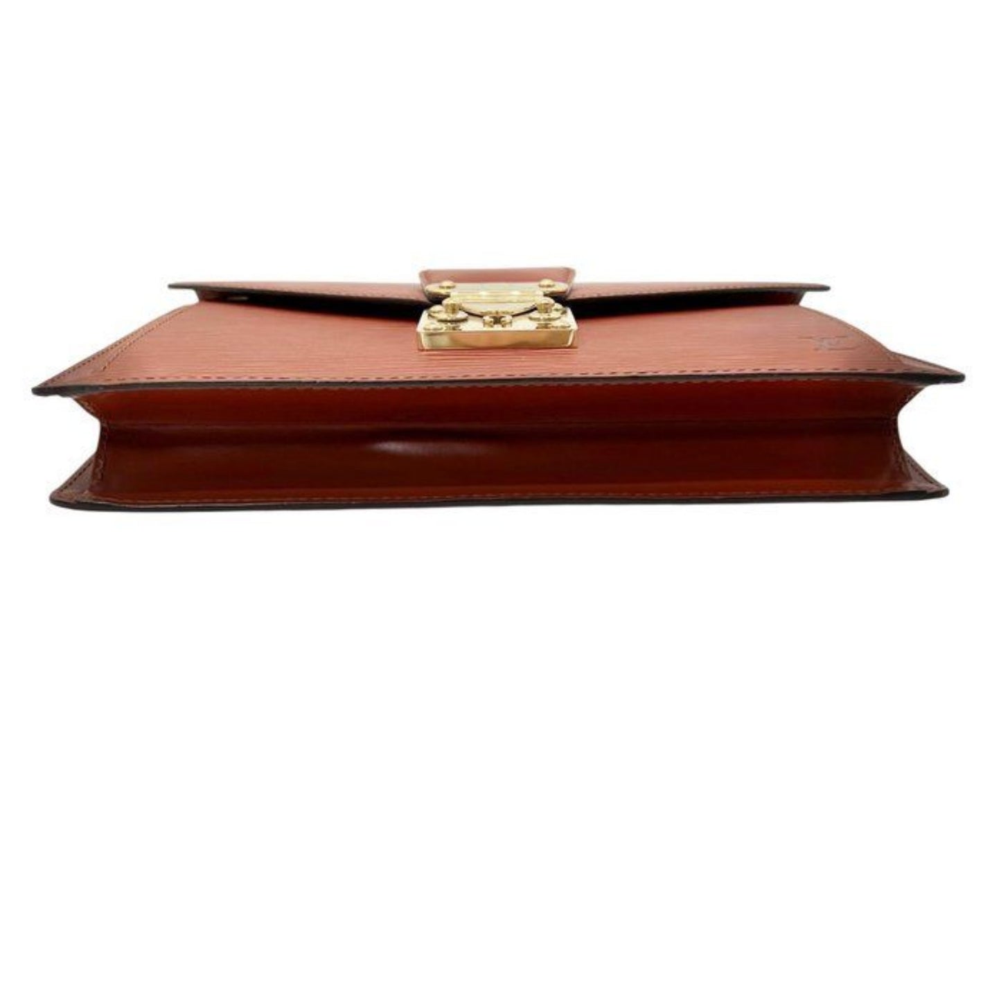Louis Vuitton brown Epi leather pochette bag with gold hardware and textured finish.