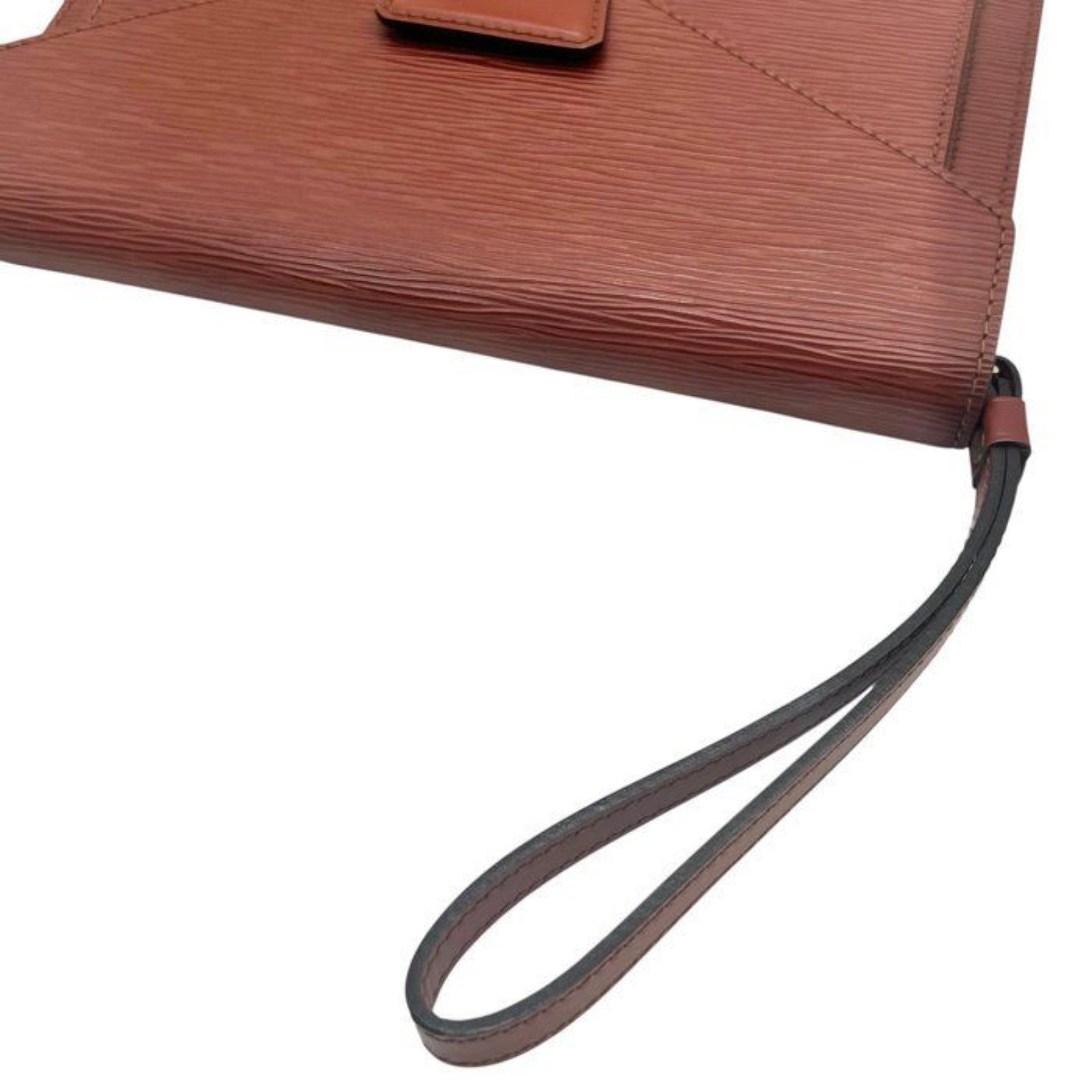 Louis Vuitton brown Epi leather pochette bag with gold hardware and textured finish.