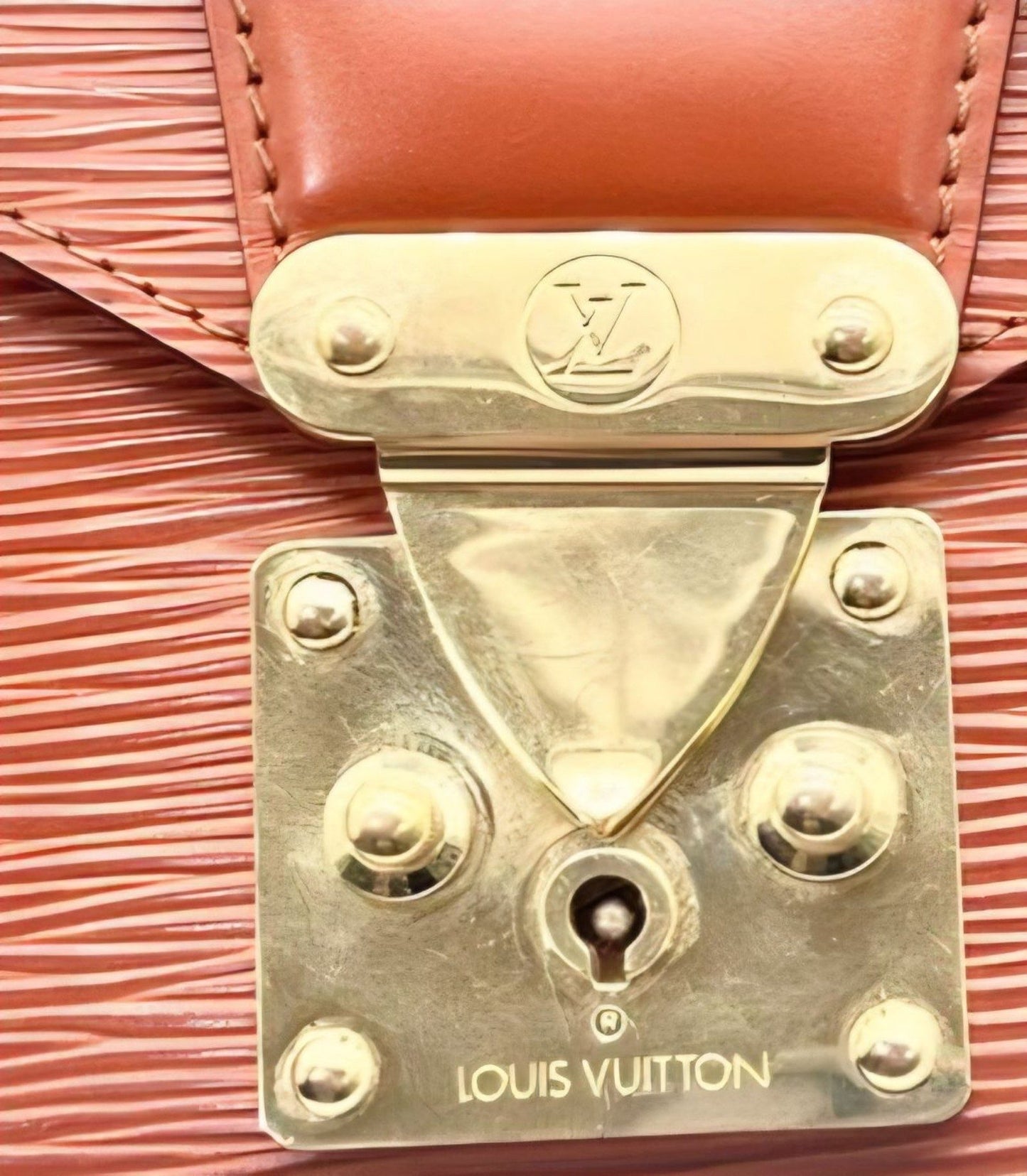 Louis Vuitton brown Epi leather pochette bag with gold hardware and textured finish.