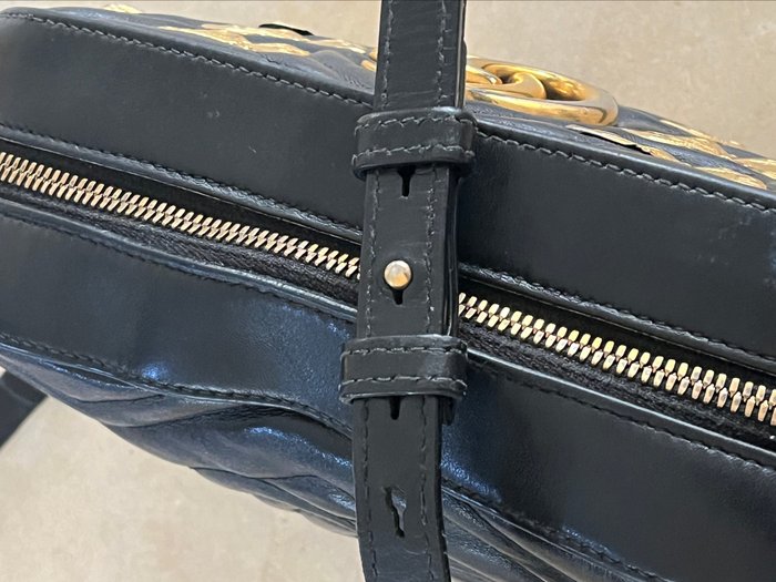 Gucci GG Marmont Animal Studs Black Leather Crossbody Bag