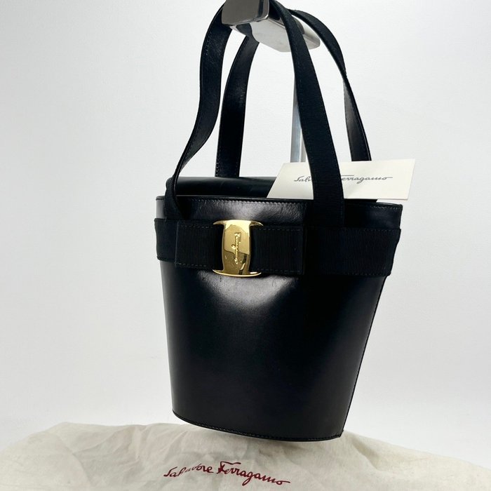 Salvatore Ferragamo Black Leather Vara Ribbon Handbag