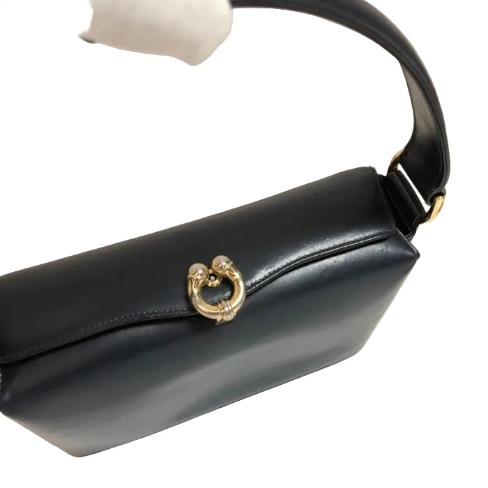 Gucci Vintage Navy Blue Leather Handbag – Gold-Tone Hardware