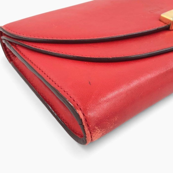 Chloé Red Long Wallet – Gold-Tone Detail