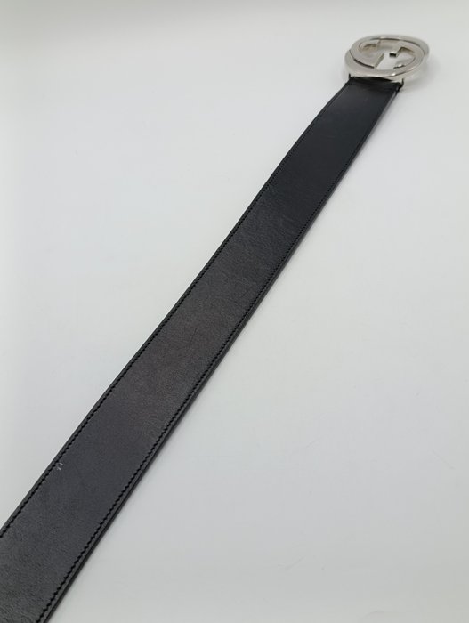Gucci Black Leather Interlocking GG Buckle Belt