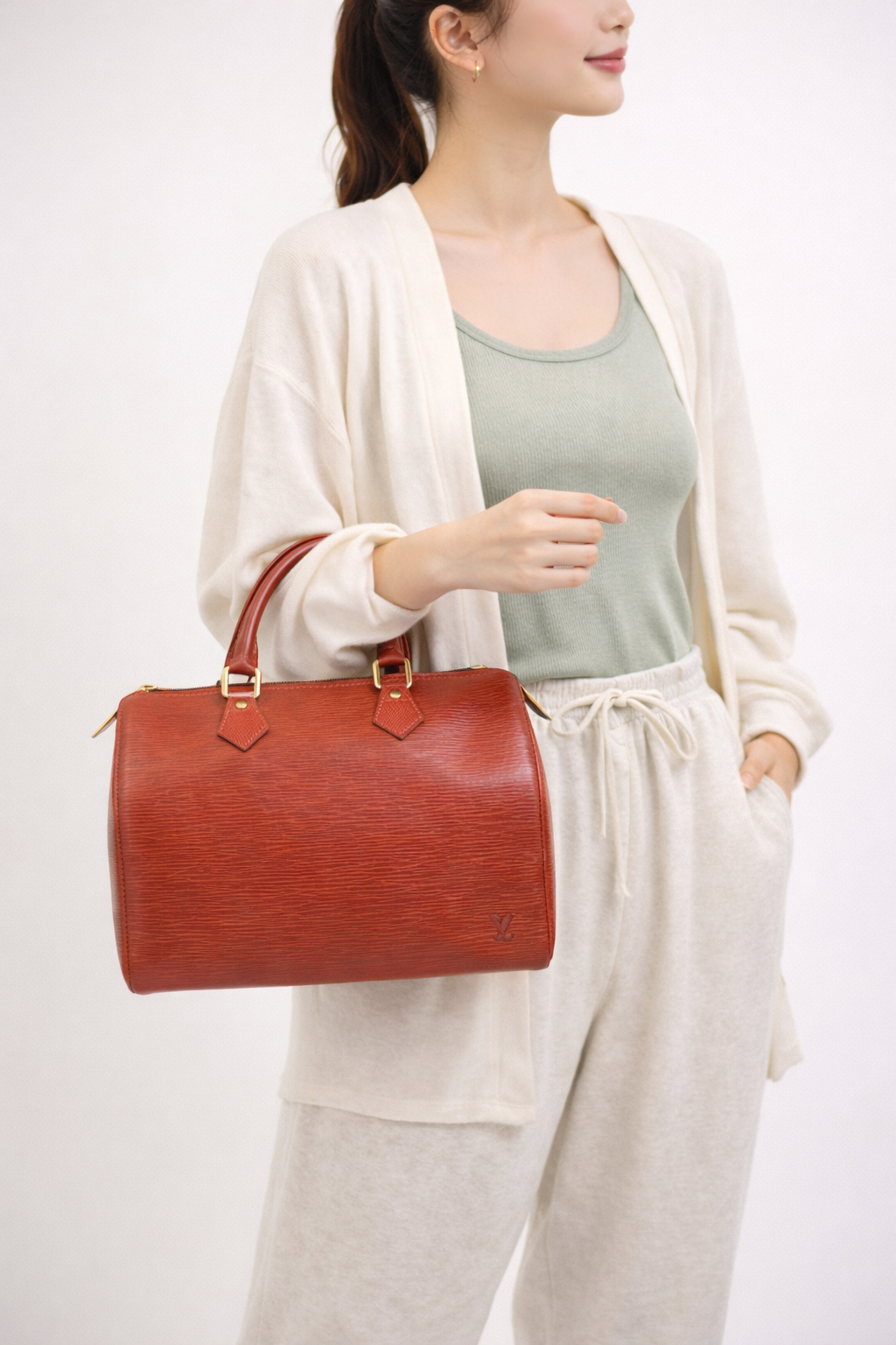 Sac à main Boston Louis Vuitton Speedy 35 en cuir Epi orange