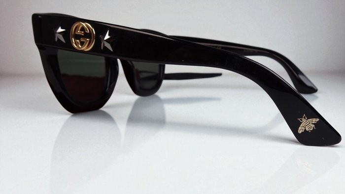 Gucci Black Square Acetate Sunglasses with Gold-Tone Accents