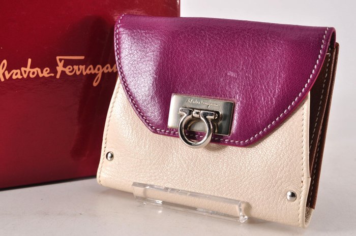 Salvatore Ferragamo Gancini Bordeaux Leather Compact Wallet with Box