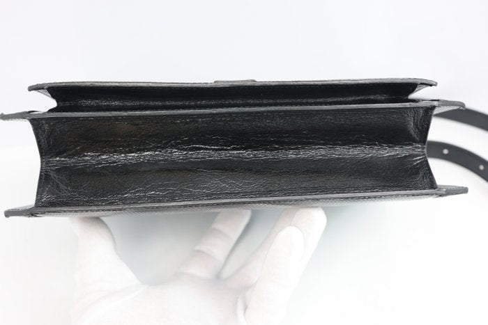 Yves Saint Laurent Black Y Logo Lizard Embossed Leather Shoulder Bag – 2-Way Clutch