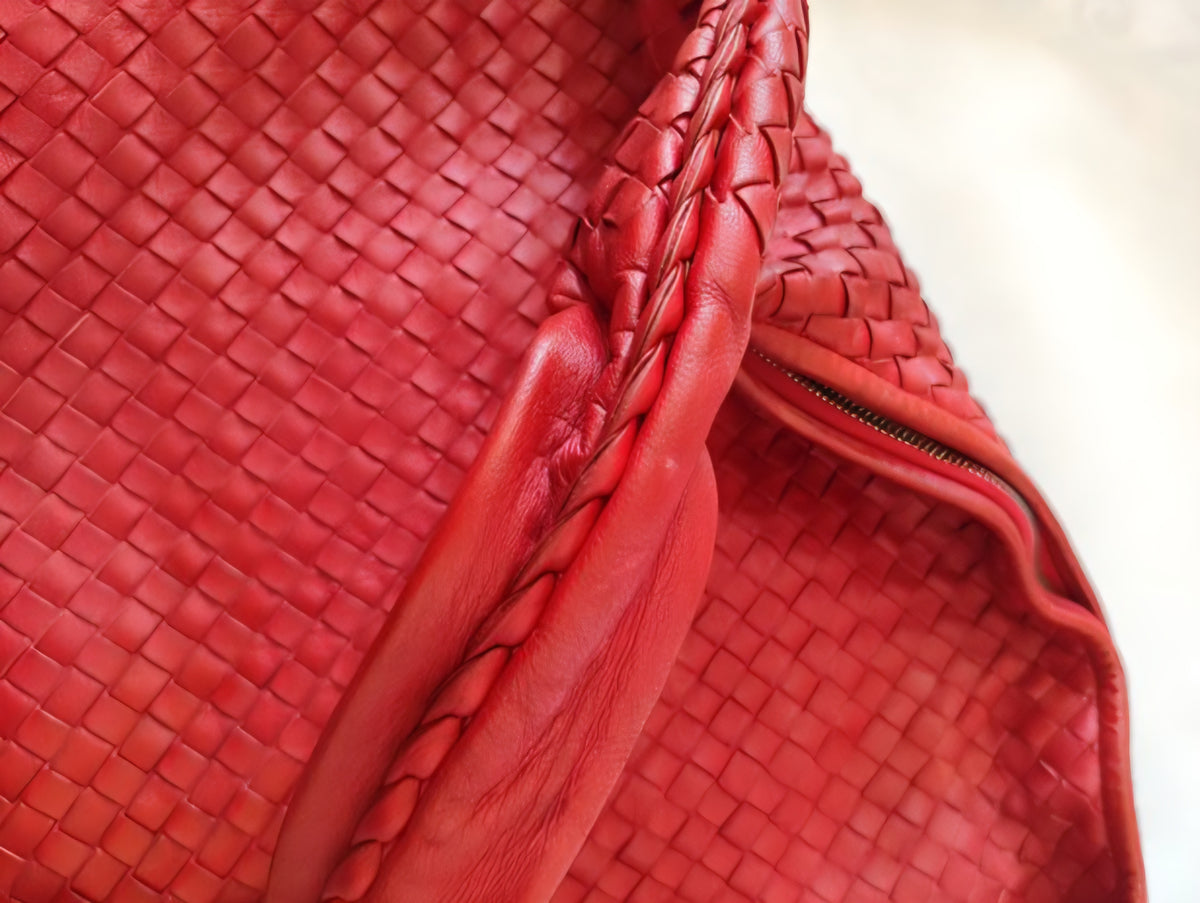 Bottega Veneta Antheia Dark Red Intrecciato Lambskin Hobo Bag