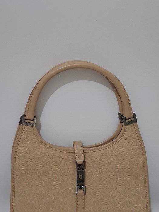 Gucci Jackie Beige GG Canvas and Leather Shoulder Bag
