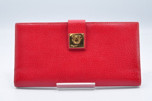 Salvatore Ferragamo Gold & Red Leather Long Wallet