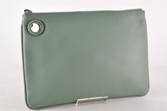 Fendi Green Smooth Leather Wallet Pouch
