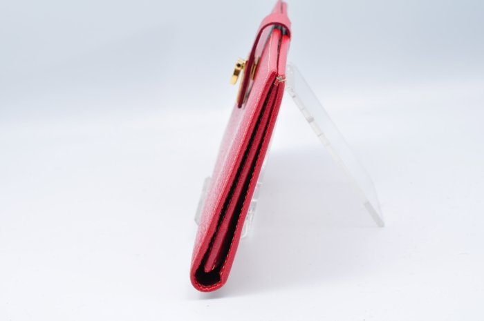 Salvatore Ferragamo Gold & Red Leather Long Wallet