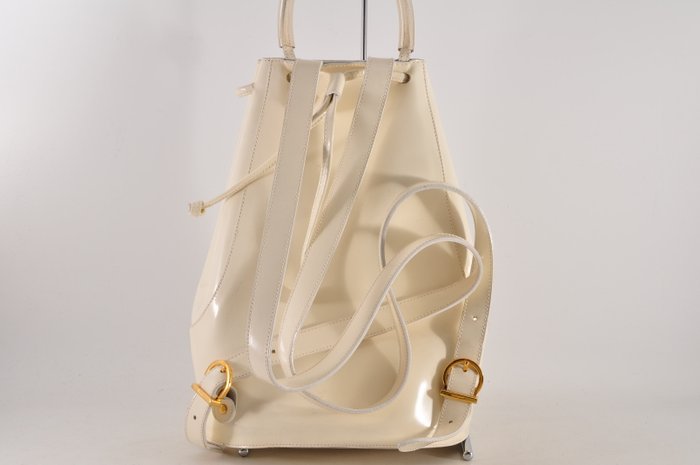 Salvatore Ferragamo Cream Leather Backpack Bag with Matching Pouch