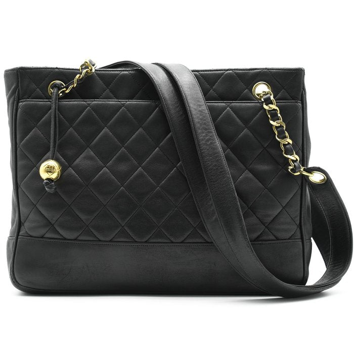 Chanel Matelassé Chain Tote Bag – Black Lambskin, Pearl Crush Charm
