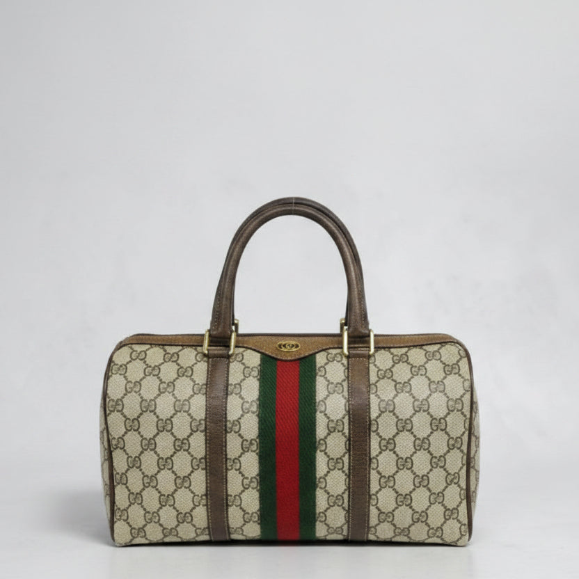 Gucci GG Supreme Sherry Line Boston Bag in Beige and Brown