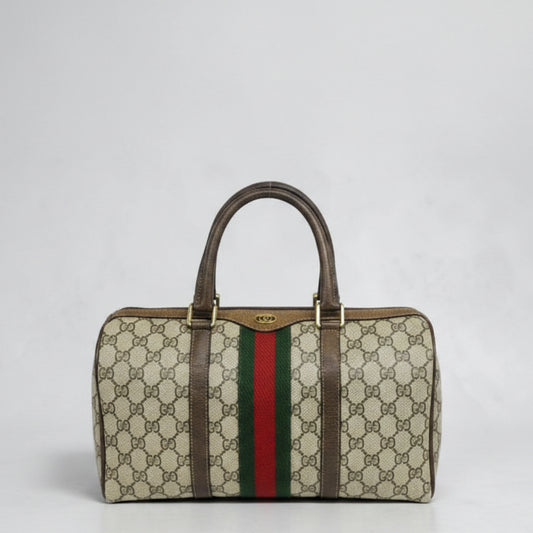 Gucci GG Supreme Sherry Line Boston Bag in Beige and Brown