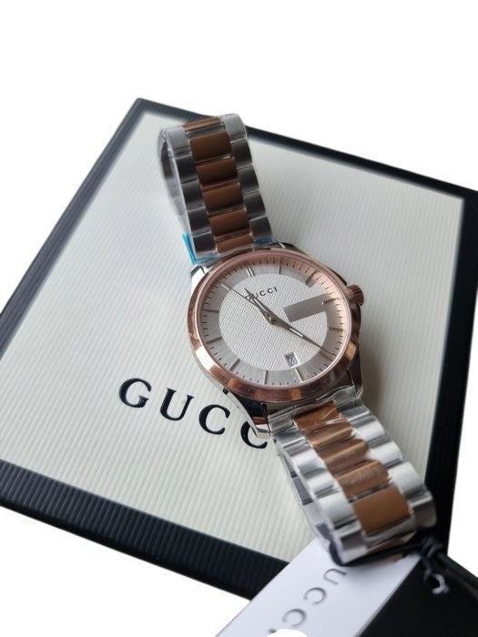 Gucci Unisex Quartz Watch – Silver & Rose Gold, Steel Bracelet