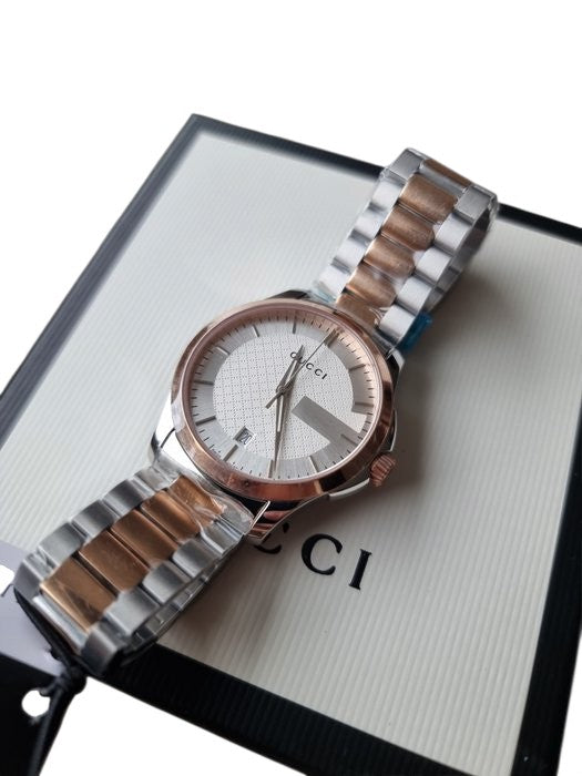 Gucci Unisex Quartz Watch – Silver & Rose Gold, Steel Bracelet