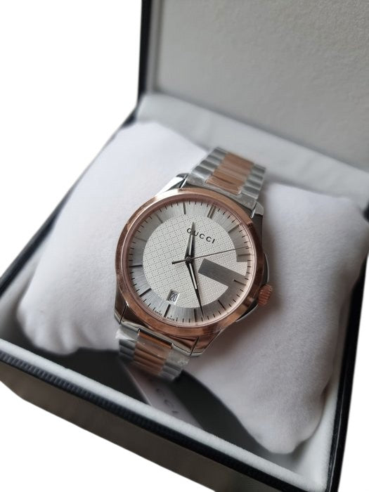 Gucci Unisex Quartz Watch – Silver & Rose Gold, Steel Bracelet
