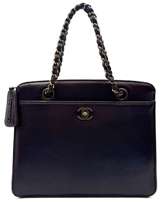 Chanel Vintage Hard Case Handbag – Dark Brown Leather, Brass Trim, Made in France