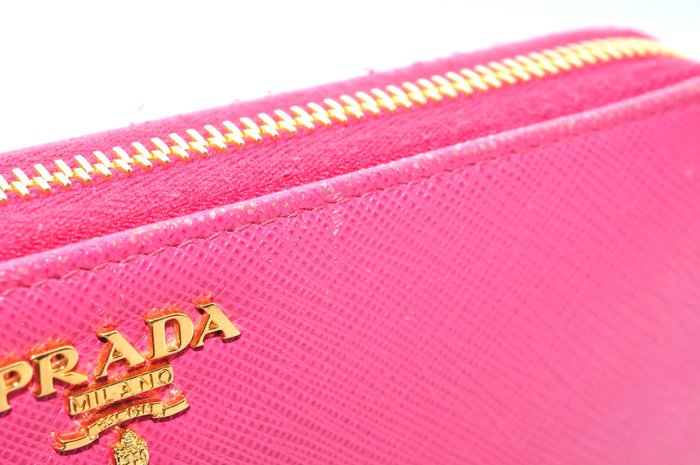 Prada  Leather  Zip-Around Long Wallet with Authenticity Card-Pink