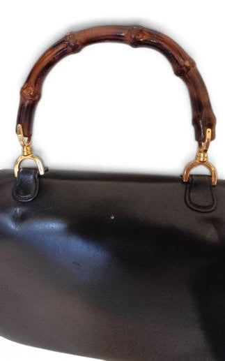 Gucci 1947 Black Leather Bamboo-Handle Handbag