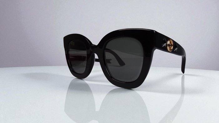 Gucci Black Square Acetate Sunglasses with Gold-Tone Accents