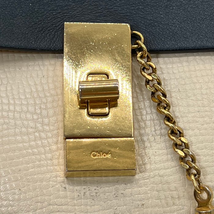 Chloé Drew Shoulder Bag – Ivory & Navy Leather, Gold Plated Hardware