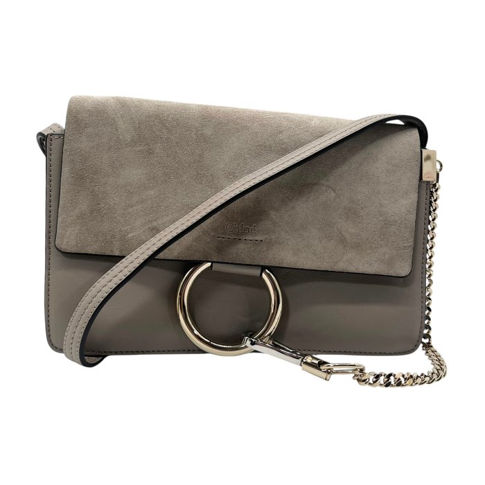 Chloé Faye Shoulder Bag – Beige Suede & Leather, Gold Hardware