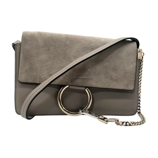 Chloé Faye Shoulder Bag – Beige Suede & Leather, Gold Hardware