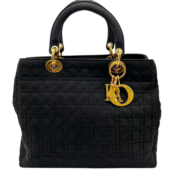 Christian Dior Black Quilted Nylon Tote Bag Medium Lady Dior