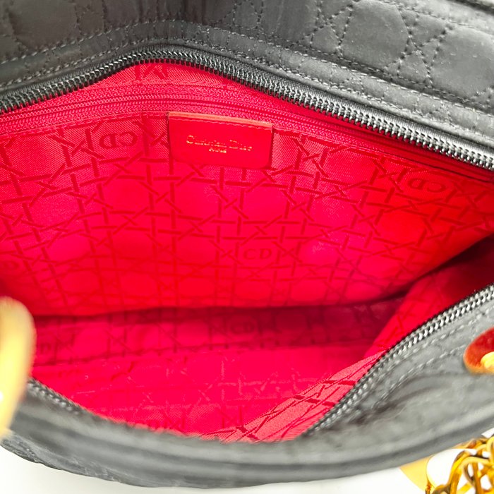 Christian Dior Black Quilted Nylon Tote Bag Medium Lady Dior
