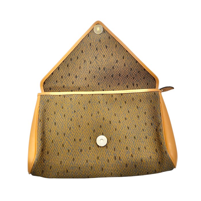 Yves Saint Laurent Khaki PVC & Brown Leather Clutch Bag – Gold-Plated Details